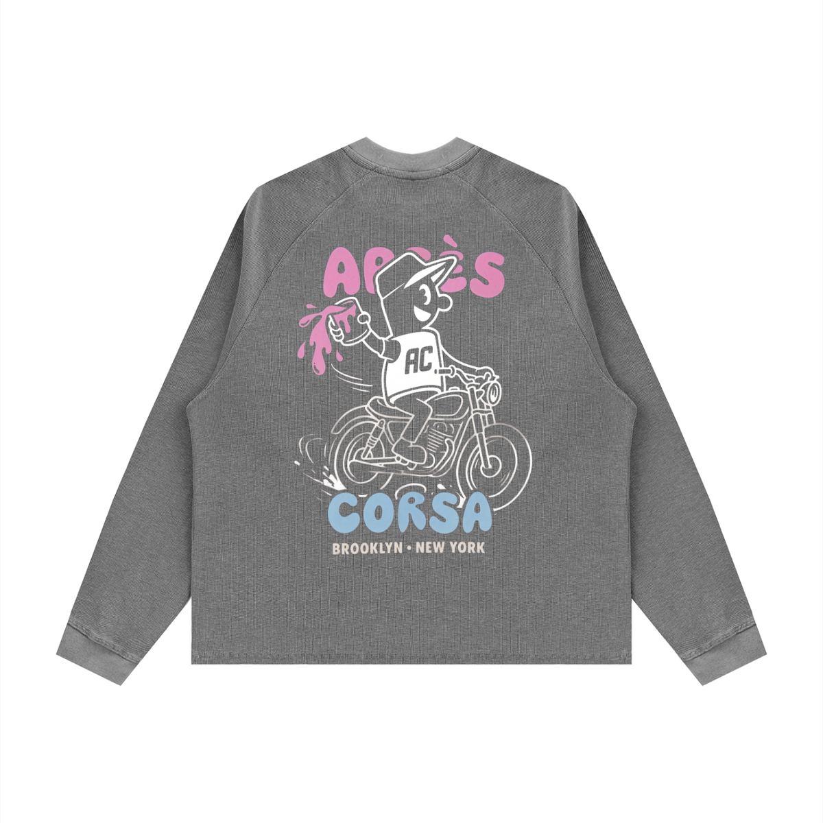 Moto Boxy Waffle Long Sleeve-Tarmac Wash