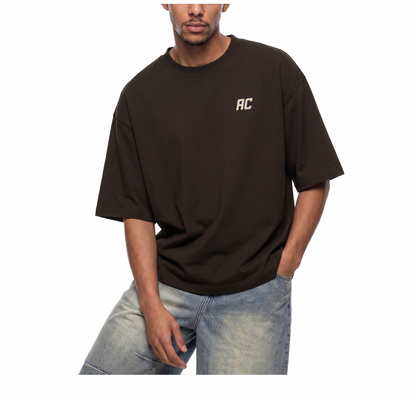 Smiles & Miles Heavyweight Boxy Tee-Brown/Cream