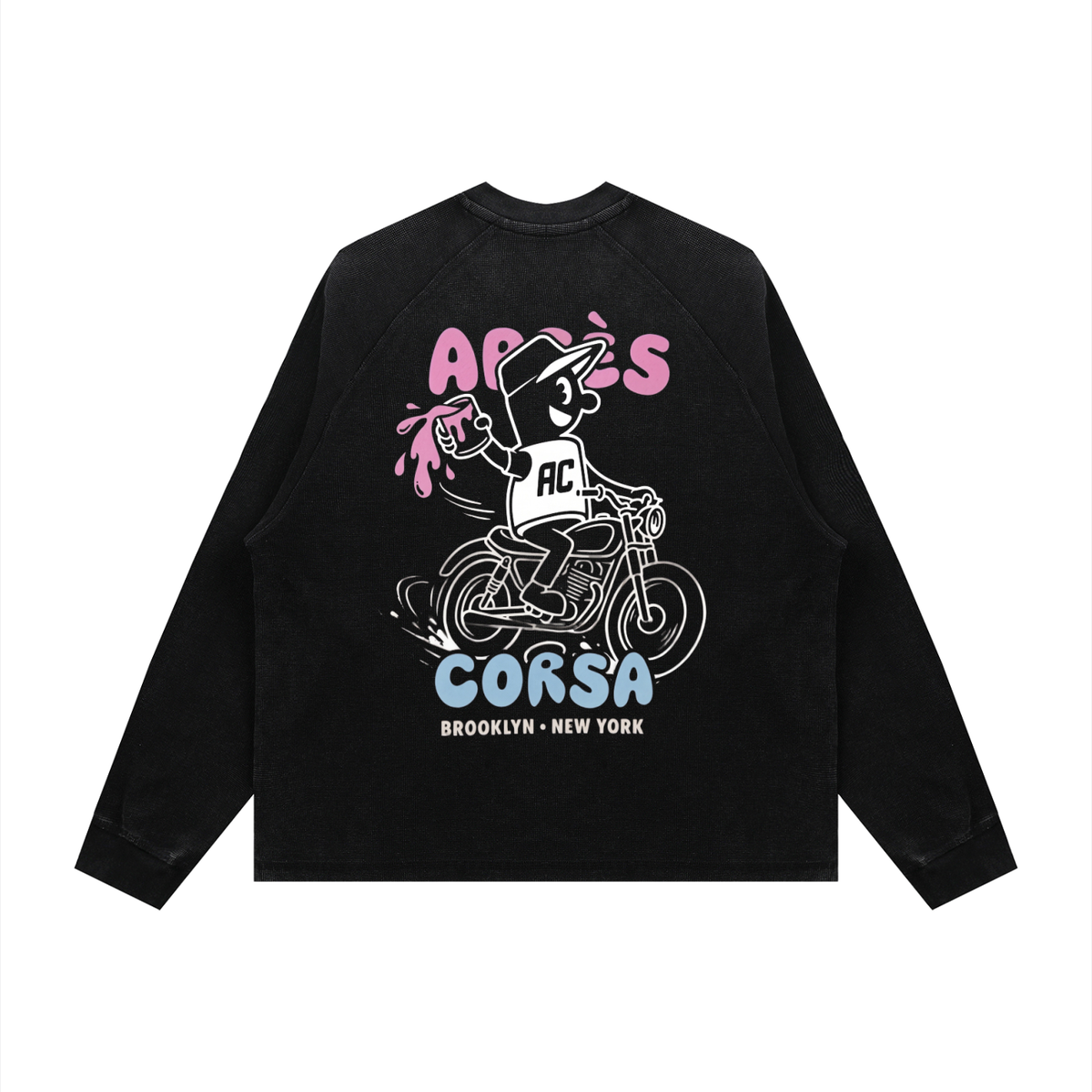 Moto Boxy Waffle Long Sleeve-Carbon Wash